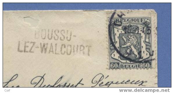 527 Op Naamkaartomslagje "carte Visite" (met Inhoud) Met Naamstempel BOUSSU-/LEZ-WALCOURT - 1935-1949 Small Seal Of The State