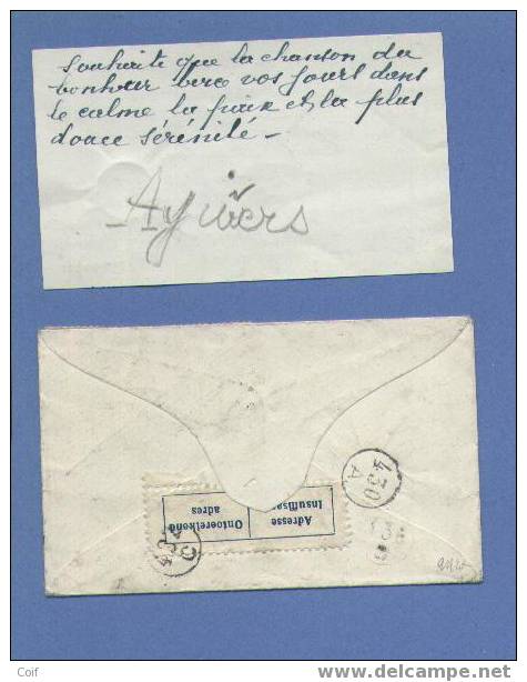 426(2) Op Naamkaartomslagje "carte Visite" (met Inhoud) Verzonden Naar BRUSSEL, Stempel TERUG AAN AFZENDER............ - 1935-1949 Kleines Staatssiegel