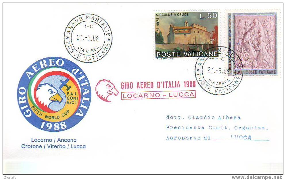 A282 Marcophilie Giro Aereo D´Italia 1988 Locarno-Lucca 21/6/1988 - Airmail