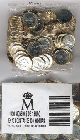 1 Euro-2002, SPANIEN-spain, Tüte Mit 100 Prägefrischen Münzen OVP - Spanien