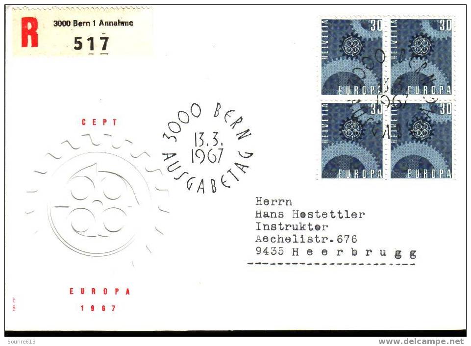 Fdc Europa-CEPT > 1967 Suisse 1967 Bloc De 4 Recommandé - 1967