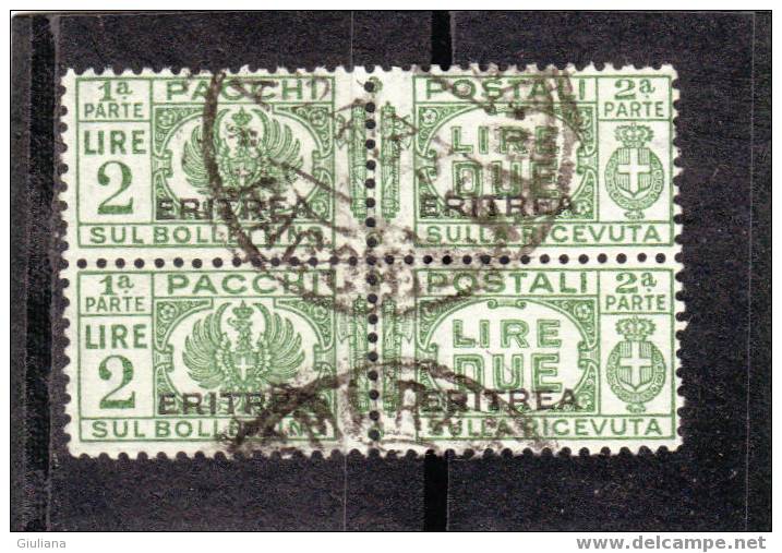 Italia Colonie - Eritrea  N. PP28  Used  Blocco Di 2v. (Sassone)  1927-37  Pacchi Postali - Erythrée