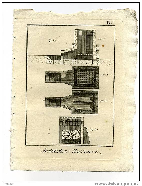 - "ARCHITECTURE, MACONNERIE - PL. 6". EAU FORTE DU XVIIIe S. - Altri & Non Classificati