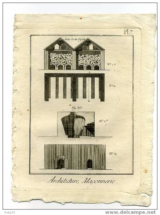 - "ARCHITECTURE, MACONNERIE - PL. 7". EAU FORTE DU XVIIIe S. - Andere & Zonder Classificatie