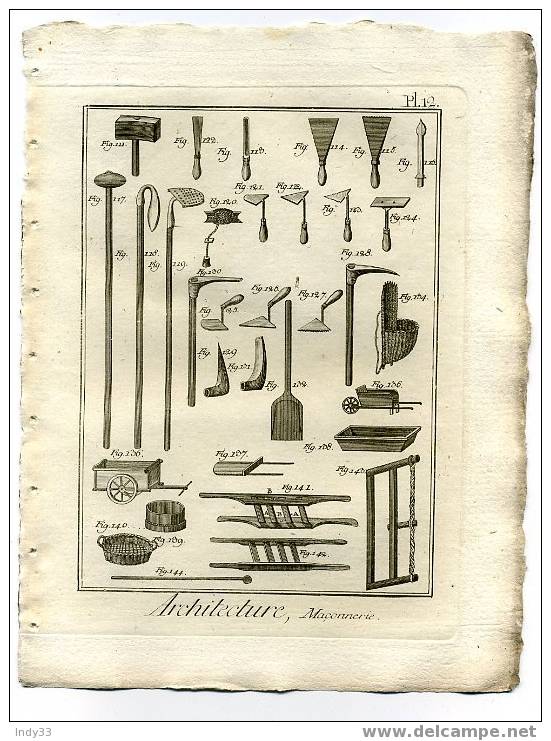 - "ARCHITECTURE, MACONNERIE - PL. 12". EAU FORTE DU XVIIIe S. - Autres & Non Classés