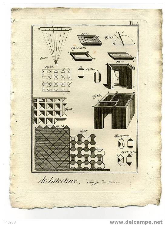 - "ARCHITECTURE, COUPPE DES PIERRES - PL. 4". EAU FORTE DU XVIIIe S. - Sonstige & Ohne Zuordnung