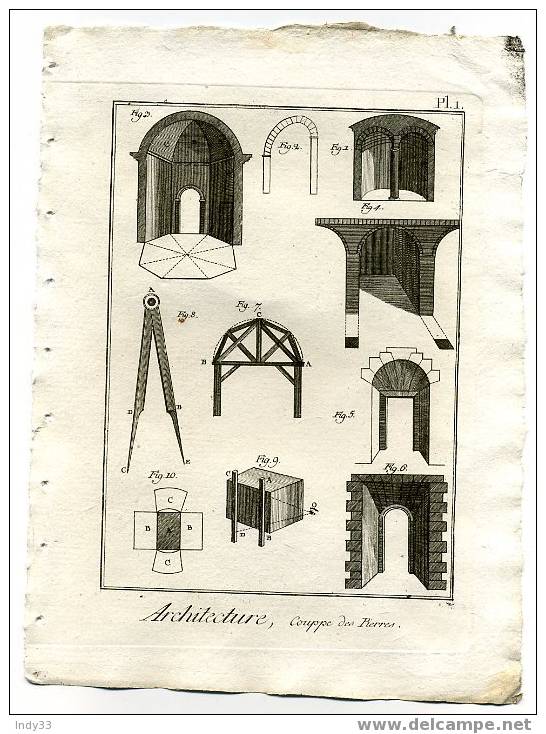 - "ARCHITECTURE, COUPPE DES PIERRES - PL. 1". EAU FORTE DU XVIIIe S. - Architectuur