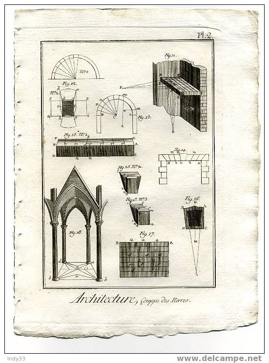 - "ARCHITECTURE, COUPPE DES PIERRES - PL. 2". EAU FORTE DU XVIIIe S. - Architektur