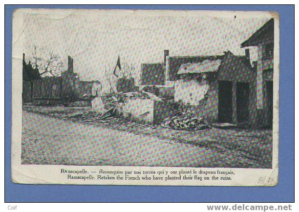 Postkaart "RAMSCAPELLE Ruines " Met Cirkelstempel ADINKERKE - Zona Non Occupata