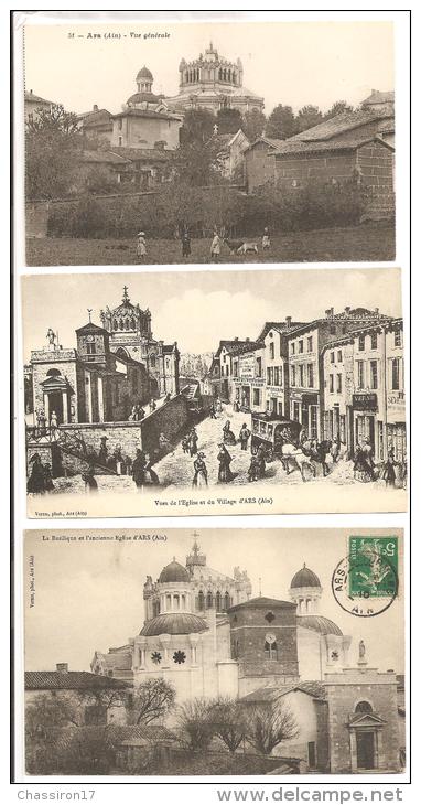 01 - ARS   -lot De 3 Cartes - Vue Générale -La Basilique Et L'ancienne Eglise - Vue De L'Eglise Et Du Village - Ars-sur-Formans