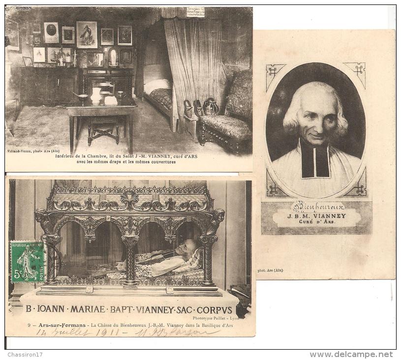 01 - Lot De 3 Cartes -  Intérieur De La Chambre, Lit Du St J.M. VIANNEY, Curé D´Ars - Portrait - La Châsse - Ars-sur-Formans