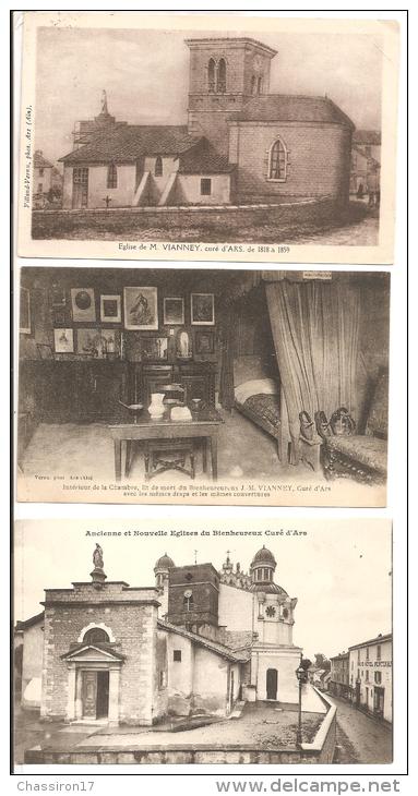 01 - Lot De 3 Cartes -  Ancienne Et Nouvelle églises Du Bienheureux Curé D´Ars - Intérieur De La Chambre De M. Vianney - Ars-sur-Formans
