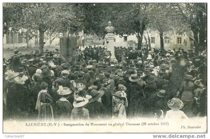 87 - HAUTE VIENNE - LAURIERE - INAUGURATION Du MONUMENT Au GENERAL THOUMAS - Lauriere