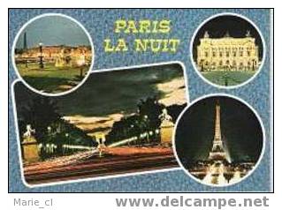 Superbe CP PARIS La Nuit 4 Vues - Parigi By Night