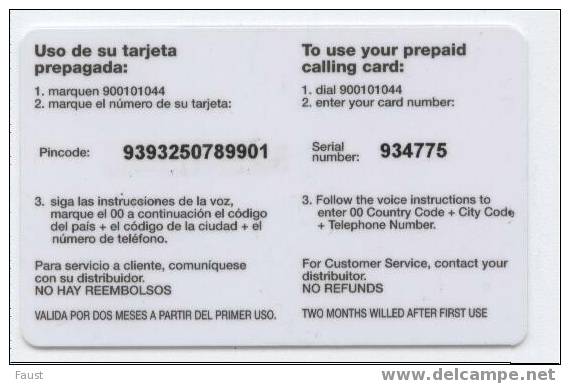 SPAIN  Eagle  International Prepaid Calling Card - To Identify