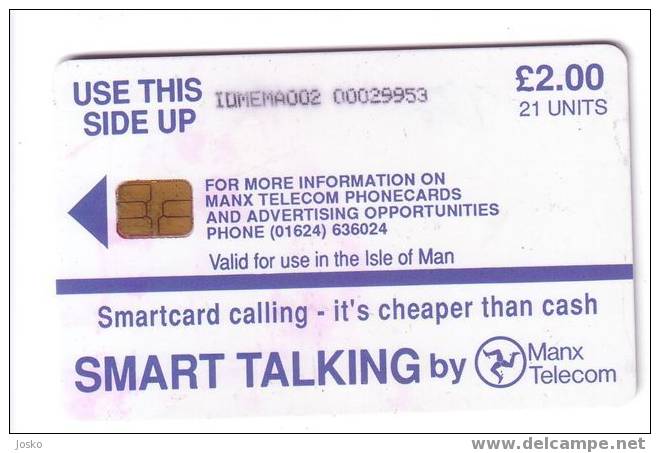 Isle Of Man - Man ( Ile De ) - IOM - RARE Card Smart Talking  -  FIRST VARIANT -  DIFFERENT BACK SIDE - Isla De Man