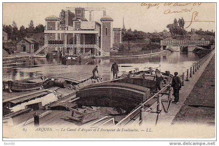 62 ARQUES Le Canal D´Arques Et L´Ascenseur De Fontinette Cpa Animée + Peniches + - Arques