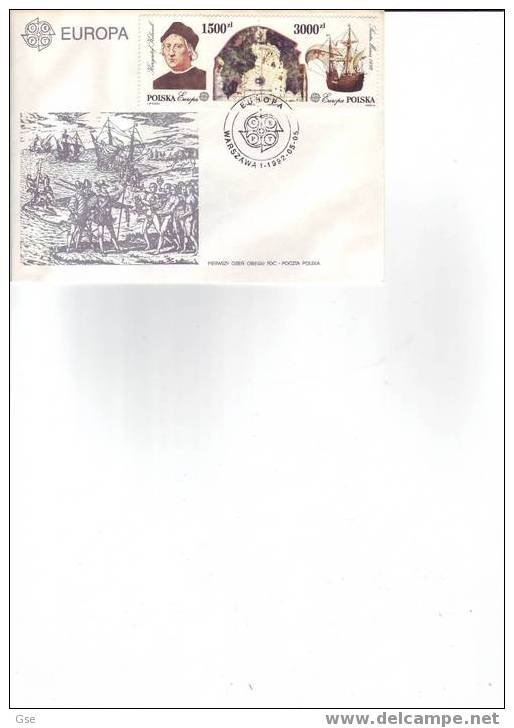 POLONIA 1992 - FDC - Yvert  3178/79 - Annullo Speciale Illustrato - Colombo E Caravella - Europa - Cristóbal Colón