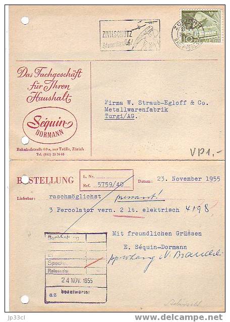 Bon De Commande De Séguin-Dormann (Das Fachgeschäft Für Ihren Haushalt - Suisse) - A Voyagé Le 23/11/1955 - Non Classés