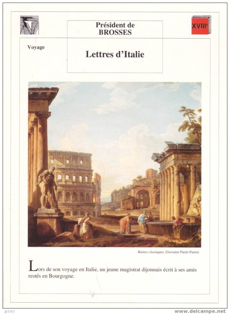 Fiche De Lecture Sur "Lettres D'Italie", De Président De Brosses - Fichas Didácticas