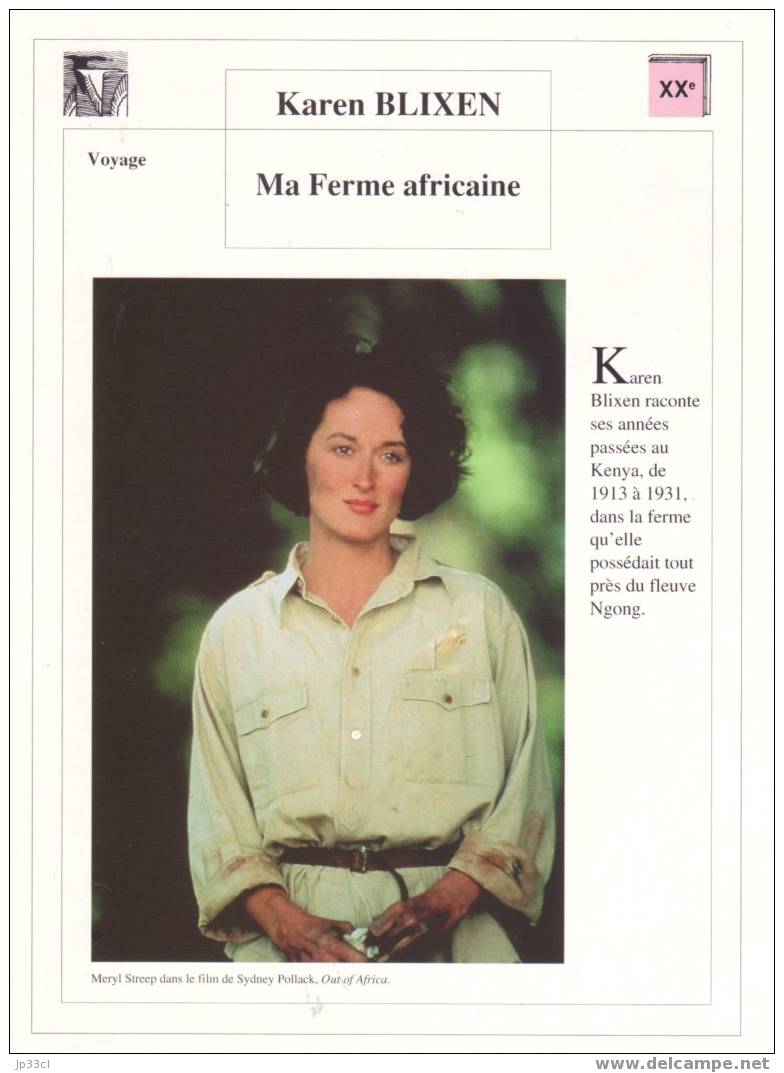 Fiche De Lecture Sur "Ma Ferme Africaine", De Karen Blixen - Lesekarten