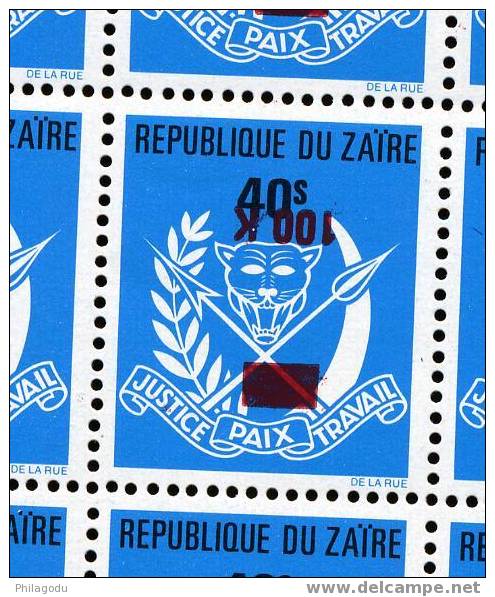 ZAIRE 1977  Bloc De 20 Timbres Surch Renversée  INVERTED OVERPRINT  OMGEKEERDE OPDRUCK - Ungebraucht