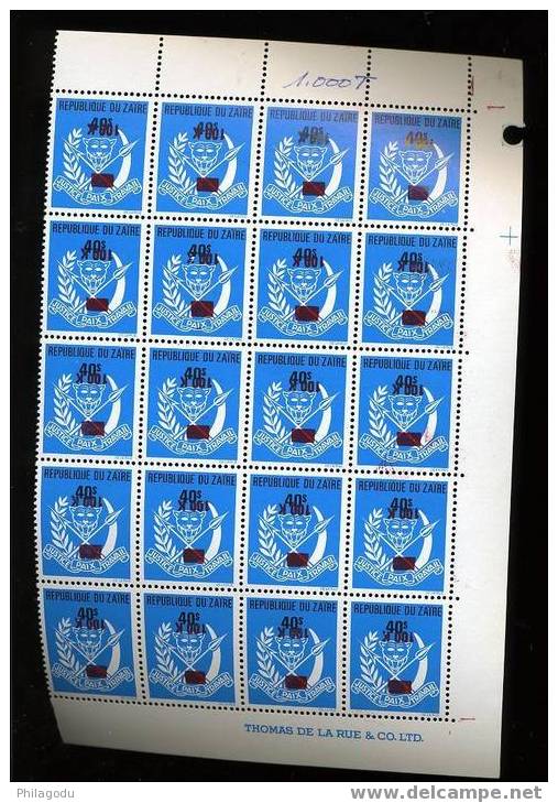 ZAIRE 1977  Bloc De 20 Timbres Surch Renversée  INVERTED OVERPRINT  OMGEKEERDE OPDRUCK - Nuovi