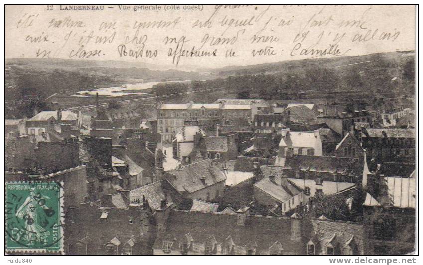 CPA.  LANDERNEAU.  Vue Générale. (Coté Ouest) 1909.  (numérotée 12) - Landerneau