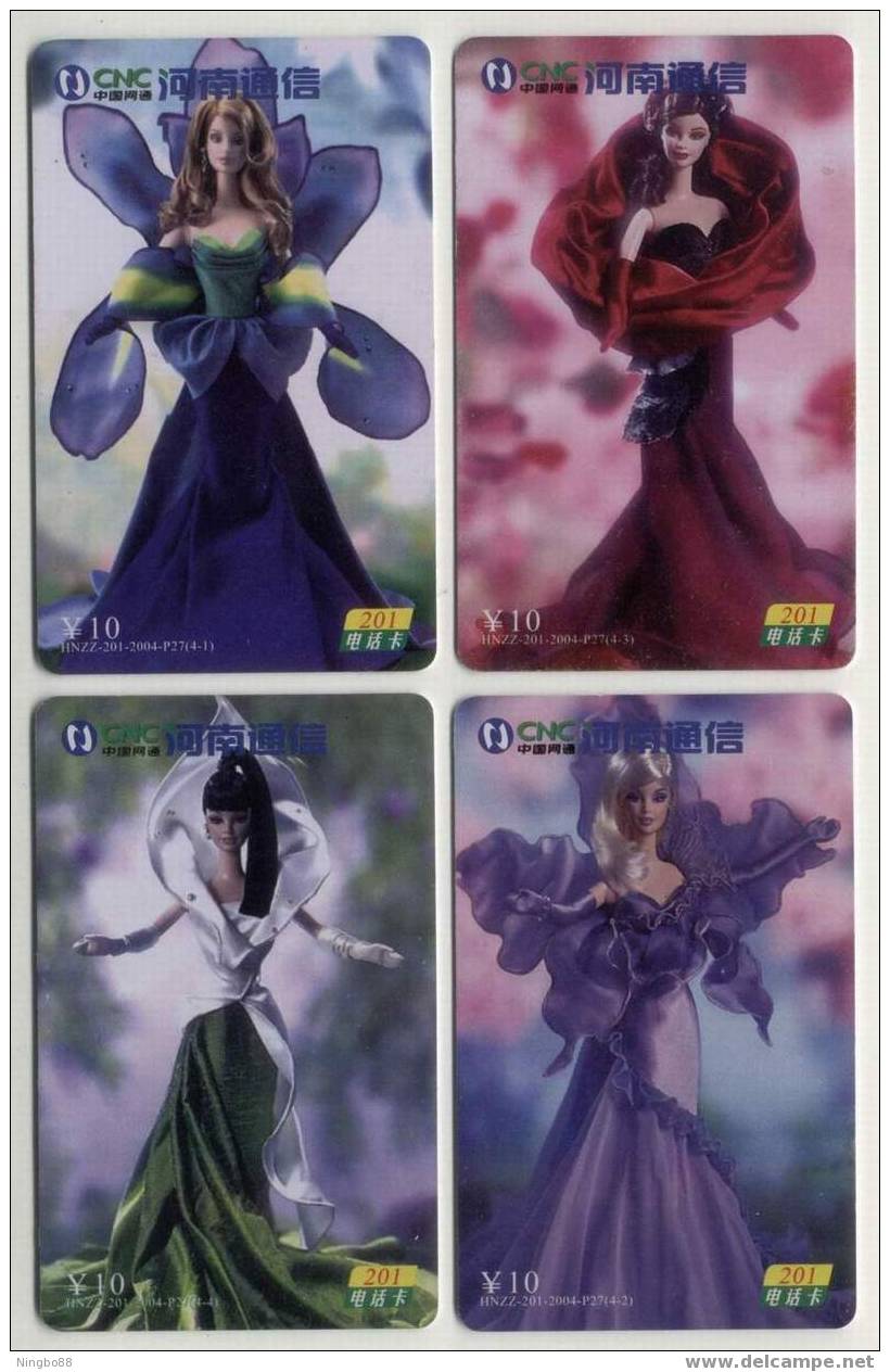 China 2004 CNC Telecom Set Of 4 Beautiful Used Phone Cards Barbie Girl - Mode