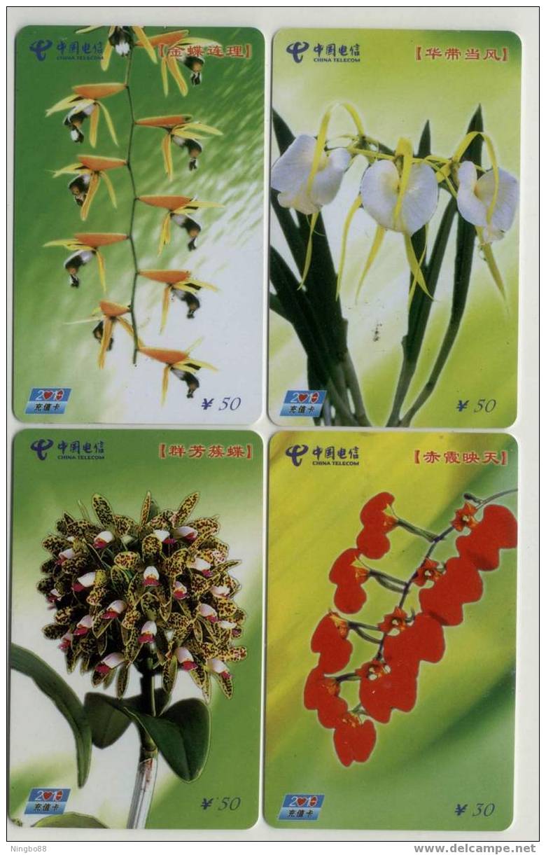 China Set Of 4 Beautiful Flowers Phone Cards Orchid - Fleurs