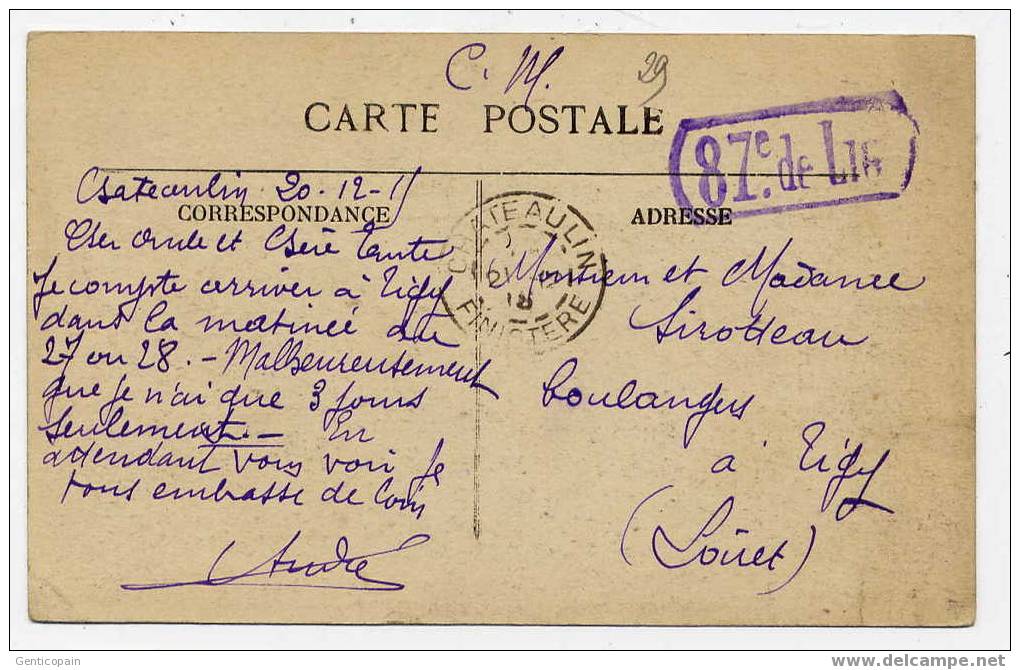 H128 - CHATEAULIN - Quai Carnot (1915 - CACHET MILITAIRE 87è De LIGNE) - Châteaulin