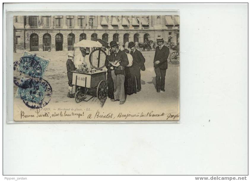 75 PARIS * MARCHAND DE GLACES * Superbe CPA Animée De 1904 - Petits Métiers à Paris