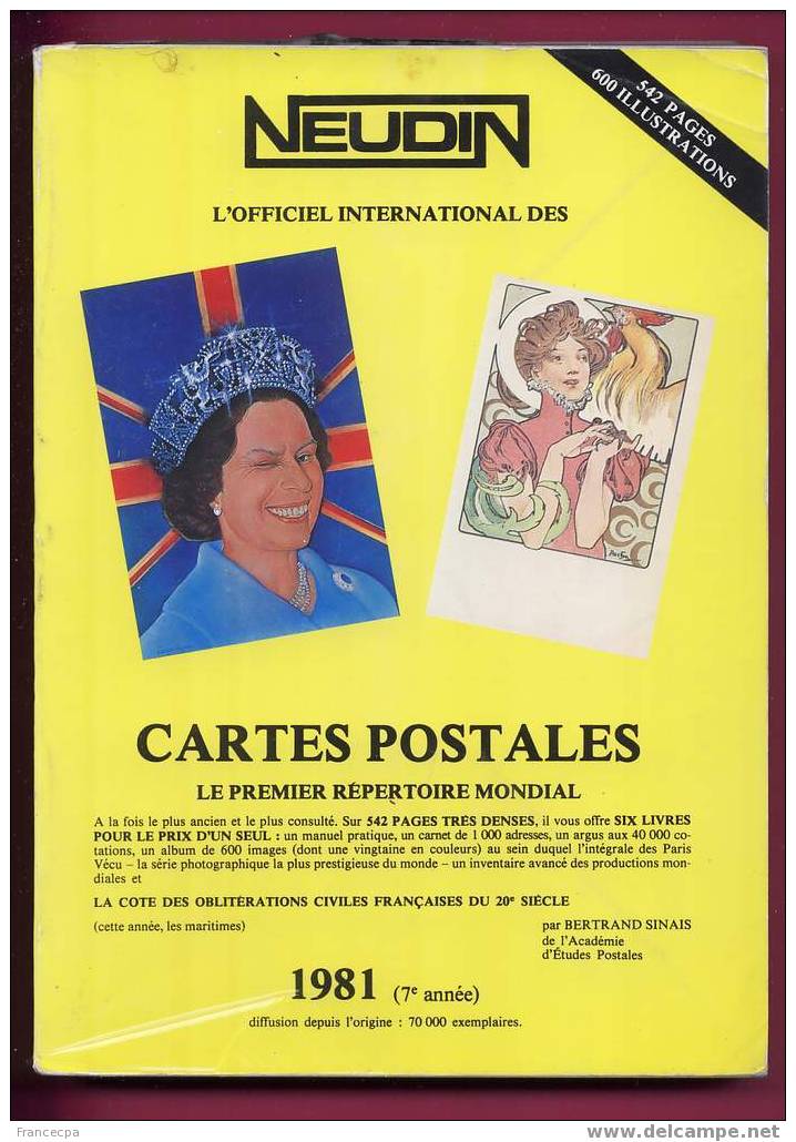 NEUDIN 1981  Argus  CARTES POSTALES  Cote Des Oblitérations Civiles Françaises Du 20e Siècle Cette Année, Les Maritimes - Livres & Catalogues