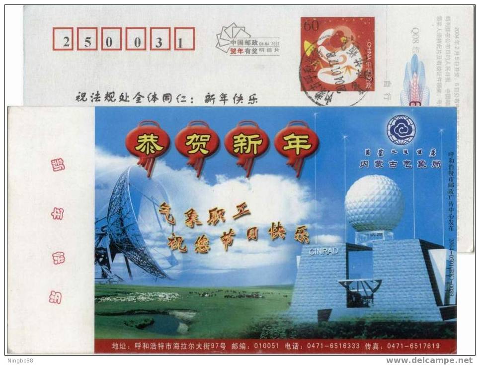 Meteorology Bureau,weather Radar,China 2004 Neimenggu Meteorology Bureau Advertising Pre-stamped Card - Climate & Meteorology