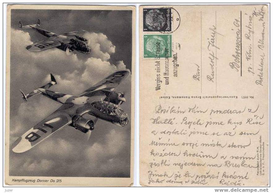 Germany: Fighter Aircraft Dornier Do 215. Old Postcard - 1939-1945: 2nd War