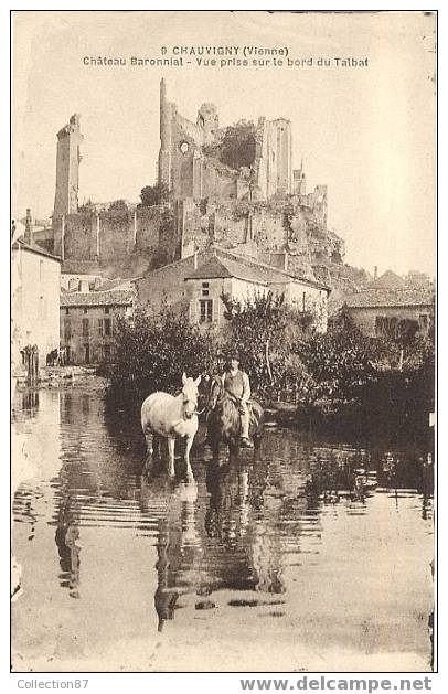 86- VIENNE - CHAUVIGNY - CHATEAU BARONNIAL SUR LE BORD DU TALBAT- CHEVAUX - TRES BEAU PLAN ANIME - - Chauvigny