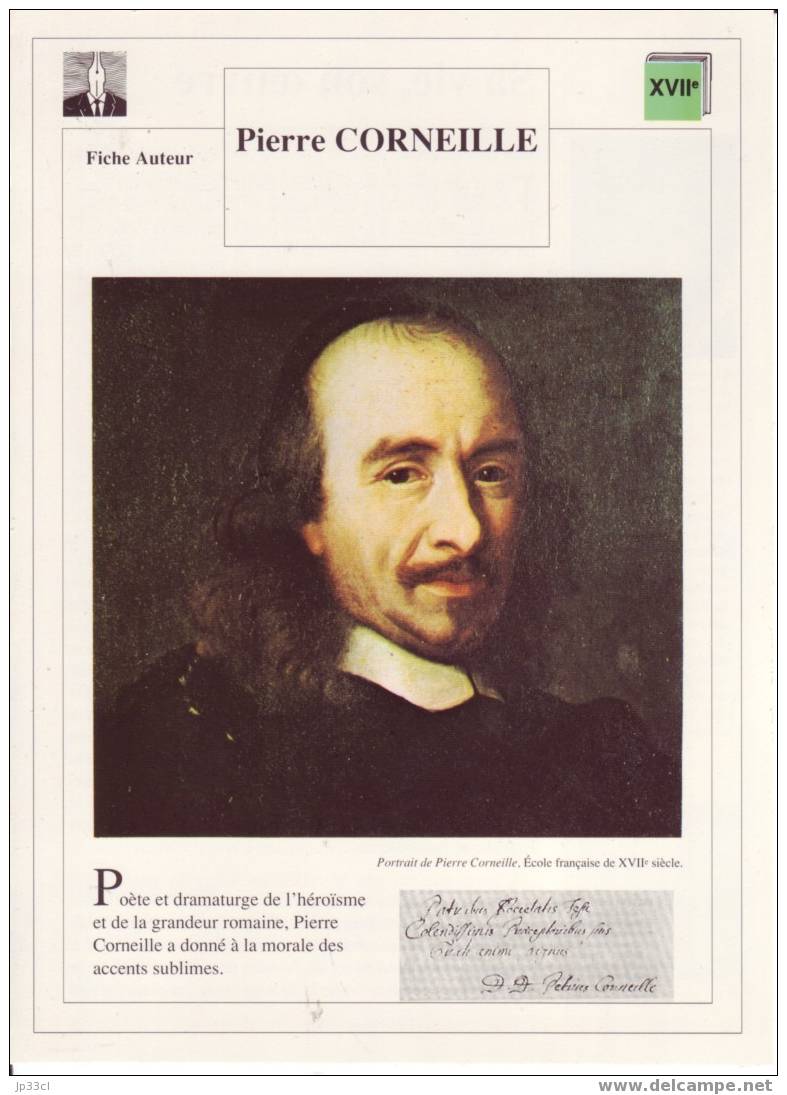 Fiche D´auteur Sur Pierre Corneille - Fiches Didactiques