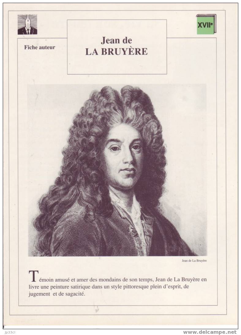 Fiche D´auteur Sur Jean De La Bruyère - Fichas Didácticas