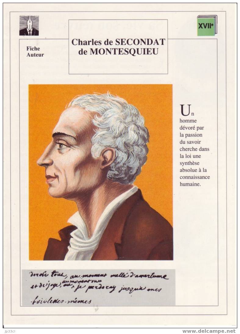 Fiche D´auteur Sur Montesquieu - Lesekarten