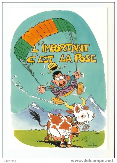 Parachutisme: L' Important C' Est La Pose, Vache Avec Cloche, Dessin De Daniel Ravel (06-6516) - Parachutisme