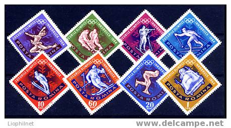 ROUMANIE 1964, SKI, DANSE, TIR, PATINAGE, 8 Valeurs, Neufs / Mint. R296 - Inverno1964: Innsbruck