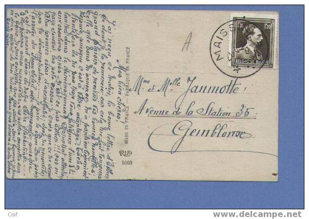 845 Op Kaart Met  Sterstempel * MAISSIN  * - 1936-1957 Collar Abierto