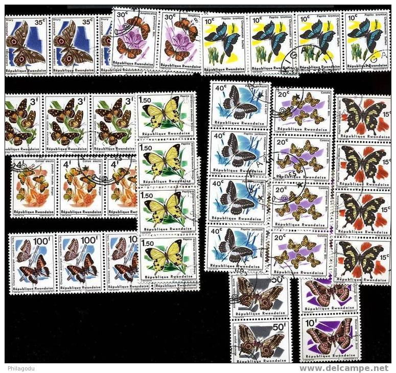RW 1965-66, Papillons I Et II, N° 112 / 17 Et 138 / 43 En Bandes =  Oblitérés Cote 34 € - Used Stamps