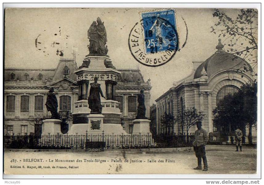 Belfort--1921-Le Monument Des Trois Sièges-Palais De Justice-Salle Des Fetes(animée) N°487 éd Mayer - Belfort - Ville