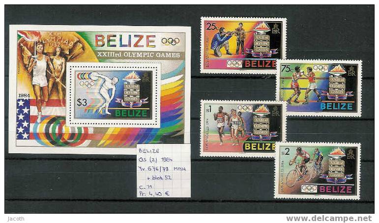 Belize - Yv. 676/79 + Blok 52 Postfris/MNH/neuf - Verano 1984: Los Angeles