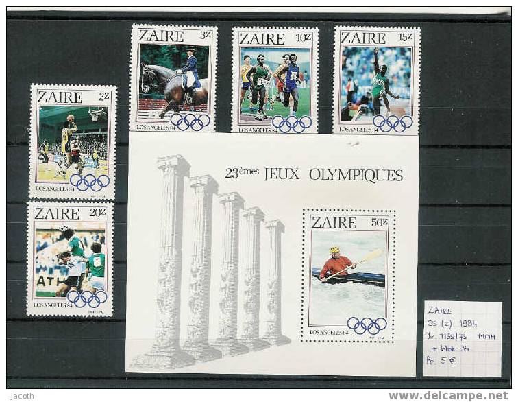 Zaire - Yv. 1169/73 + Blok 34 Postfris/MNH/neuf - Summer 1984: Los Angeles