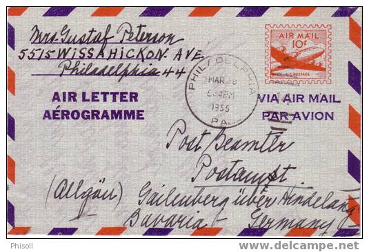 Lot 409: Entier Postal USA, Air Letter, Aéogramme De Philadelphie Pour L'Allemagne - 1941-60