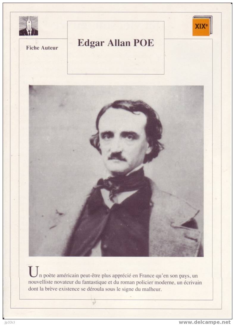 Fiche D´auteur Sur Edgar Poe - Learning Cards