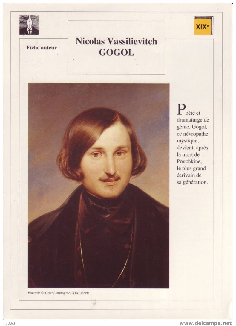 Fiche D´auteur Sur Nicolas Gogol - Fiches Didactiques