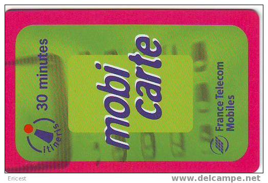 MOBICARTE 30 MN ROSE SANS CADRE BARRE SUR CODE 04/98 AU 12/1999 ETAT COURANT (traces) - Cellphone Cards (refills)